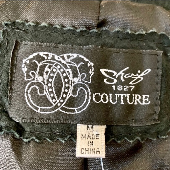 Sharif 1827 Couture Suede Black and Metallic Leopard Print Zip Up Jacket - Picture 6 of 6